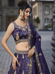 Purple Tissue Handwork cutdana embroidery Semi-Stitched Lehenga choli and Dupatta