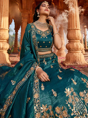 Teal Tissue Handwork cutdana embroidery Semi-Stitched Lehenga choli and Dupatta
