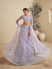Lavender Color Net Fabric Sequins embroidery Semi-Stitched Lehenga choli & Dupatta