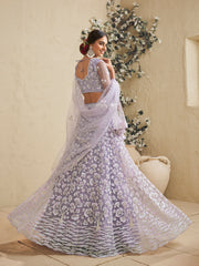 Lavender Color Net Fabric Sequins embroidery Semi-Stitched Lehenga choli & Dupatta