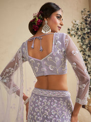 Lavender Color Net Fabric Sequins embroidery Semi-Stitched Lehenga choli & Dupatta