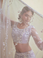 Lavender Color Net Fabric Sequins embroidery Semi-Stitched Lehenga choli & Dupatta