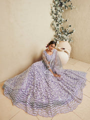 Lavender Color Net Fabric Sequins embroidery Semi-Stitched Lehenga choli & Dupatta