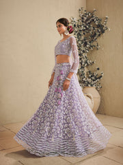 Lavender Color Net Fabric Sequins embroidery Semi-Stitched Lehenga choli & Dupatta