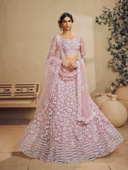 Pink Color Net Fabric Sequins embroidery Semi-Stitched Lehenga choli & Dupatta