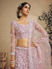 Pink Color Net Fabric Sequins embroidery Semi-Stitched Lehenga choli & Dupatta