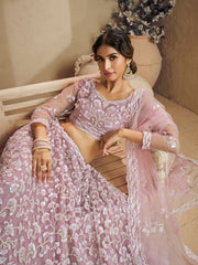 Pink Color Net Fabric Sequins embroidery Semi-Stitched Lehenga choli & Dupatta
