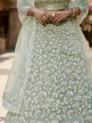 Lime Green Net Sequinse embroidery Semi-Stitched Lehenga choli and Dupatta