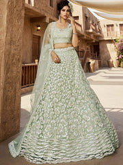 Lime Green Net Sequinse embroidery Semi-Stitched Lehenga choli and Dupatta