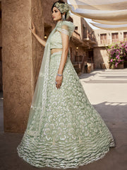 Lime Green Net Sequinse embroidery Semi-Stitched Lehenga choli and Dupatta