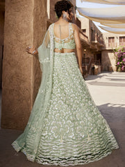 Lime Green Net Sequinse embroidery Semi-Stitched Lehenga choli and Dupatta