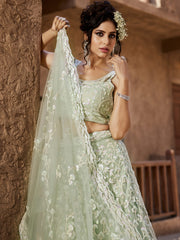 Lime Green Net Sequinse embroidery Semi-Stitched Lehenga choli and Dupatta