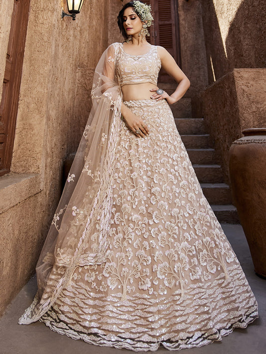 Nude Net Sequinse embroidery Semi-Stitched Lehenga choli and Dupatta