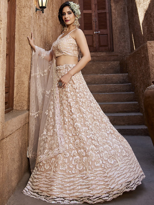 Nude Net Sequinse embroidery Semi-Stitched Lehenga choli and Dupatta