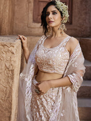 Nude Net Sequinse embroidery Semi-Stitched Lehenga choli and Dupatta