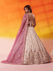 Beige Moti Work Designer Lehenga Choli with Pink Dupatta