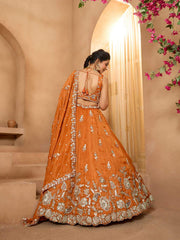 Orange Tissue Fabric Sequinse embroidery Semi Stitched Lehenga and Unstitched Blouse With Dupatta