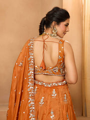Orange Tissue Fabric Sequinse embroidery Semi Stitched Lehenga and Unstitched Blouse With Dupatta