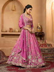 Pink Tissue Fabric Sequinse embroidery Semi-Stitched Lehenga & Unstitched Blouse With Dupatta