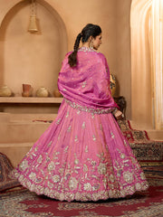 Pink Tissue Fabric Sequinse embroidery Semi-Stitched Lehenga & Unstitched Blouse With Dupatta