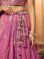 Pink Tissue Fabric Sequinse embroidery Semi-Stitched Lehenga & Unstitched Blouse With Dupatta