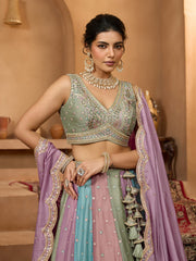 Lavender Georgette Fabric Sequins embroidery Semi-Stitched Lehenga & Unstitched Blouse With Dupatta