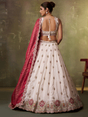 Beige Designer Lehenga Choli with Pink Banarasi Silk Dupatta