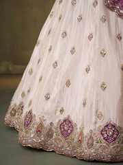 Beige Designer Lehenga Choli with Purple Banarasi Silk Dupatta