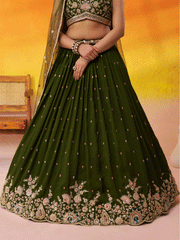 Olive Green Georgette Embroidered Wedding Lehenga Choli