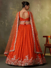 Orange Georgette Embroidered Wedding Lehenga Choli