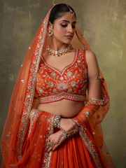 Orange Georgette Embroidered Wedding Lehenga Choli