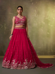 Pink Georgette Embroidered Wedding Lehenga Choli