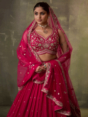 Pink Georgette Embroidered Wedding Lehenga Choli