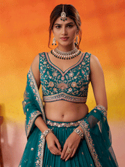 Teal Georgette Embroidered Wedding Lehenga Choli