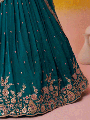 Teal Georgette Embroidered Wedding Lehenga Choli
