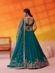 Teal Georgette Embroidered Wedding Lehenga Choli