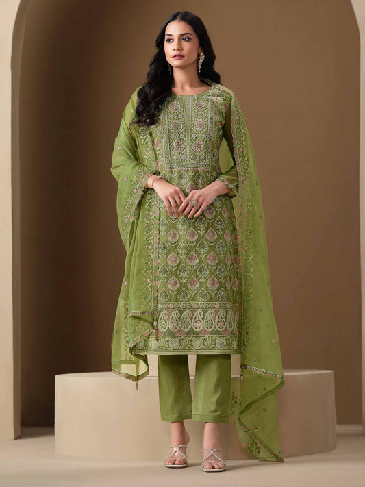 Green Embroidery Pant Style Suit