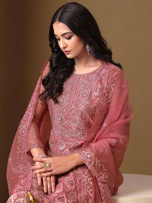 Pink Embroidery Pant Style Suit