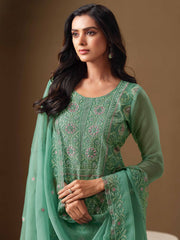 Sea Green Embroidery Pant Style Suit