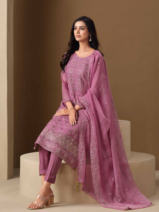 Pink Embroidery Pant Style Suit