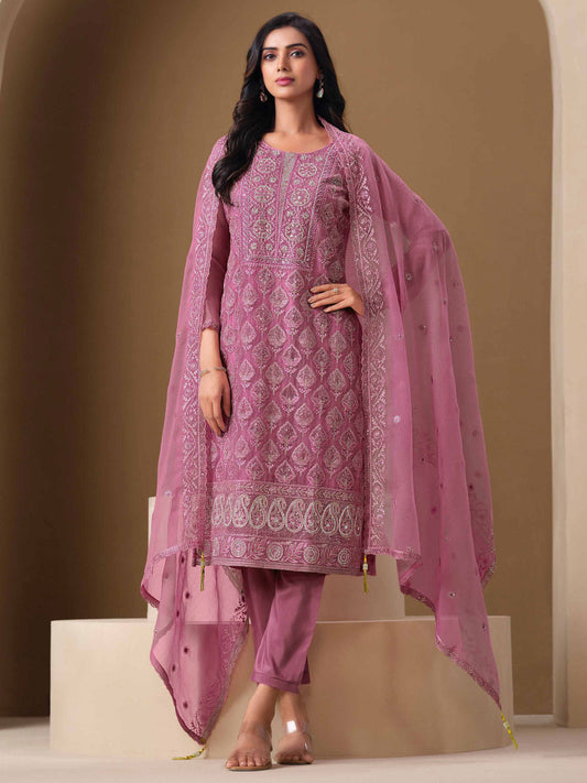 Pink Embroidery Pant Style Suit