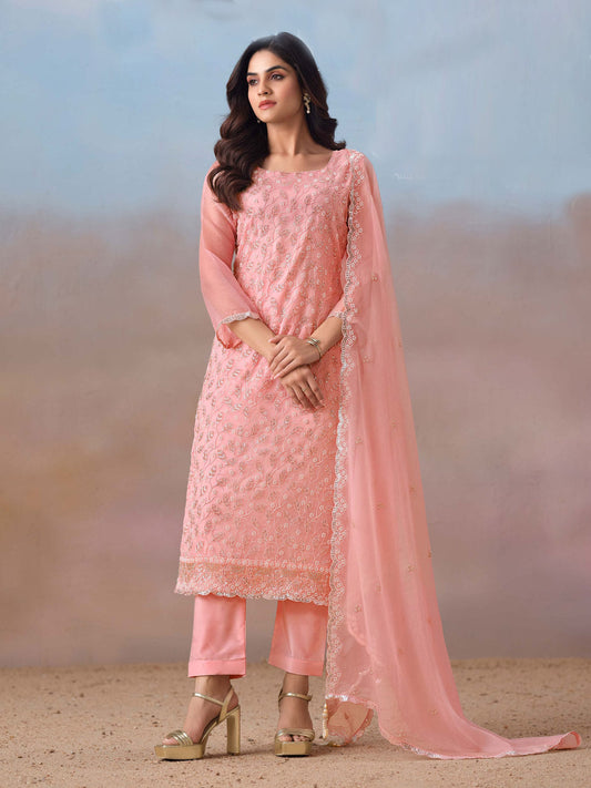 Peach Embroidery Pant Style Suit