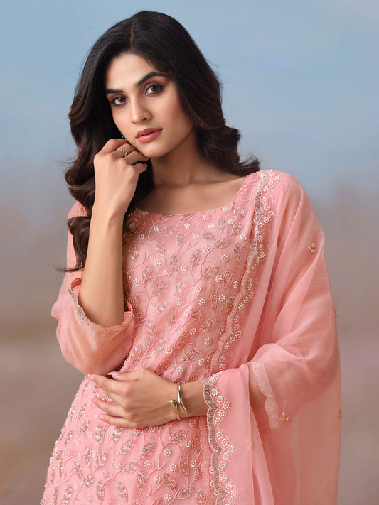 Peach Embroidery Pant Style Suit