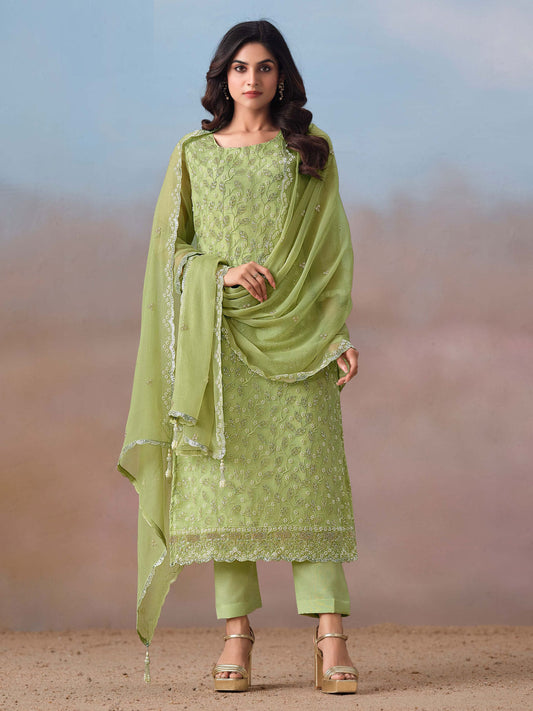 Green Embroidery Pant Style Suit