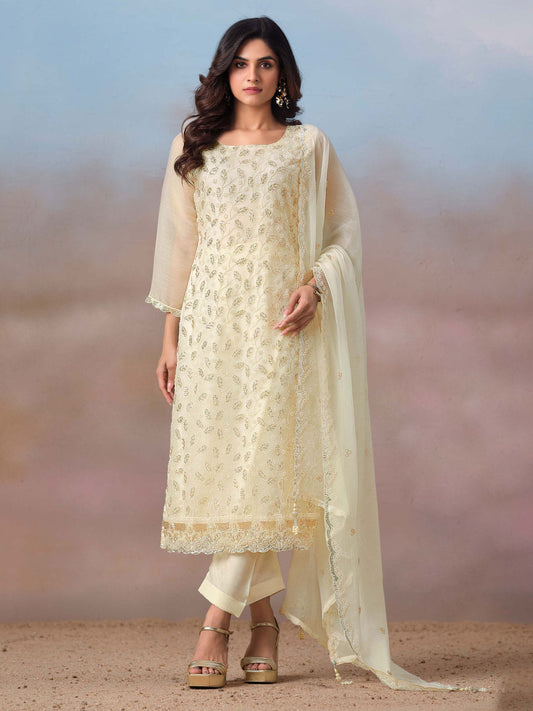 Yellow Embroidery Pant Style Suit