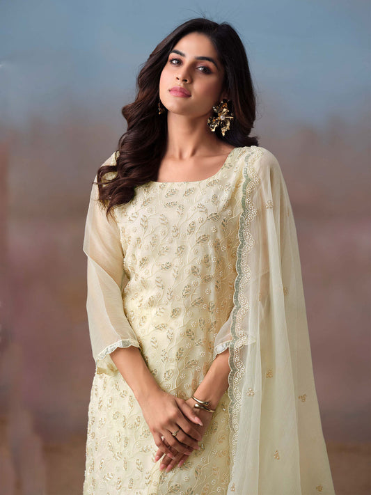 Yellow Embroidery Pant Style Suit