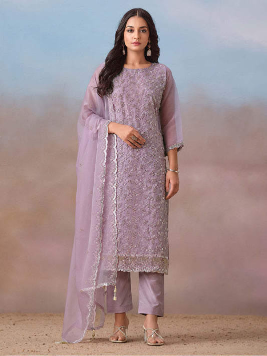 Lavender Embroidery Pant Style Suit