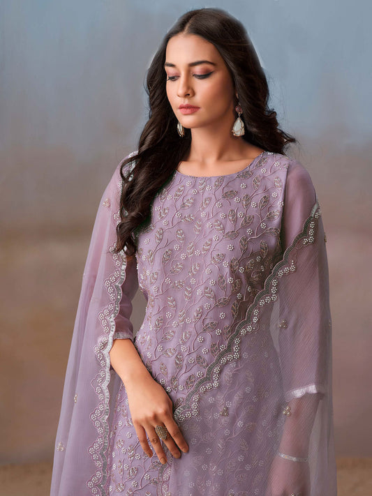 Lavender Embroidery Pant Style Suit