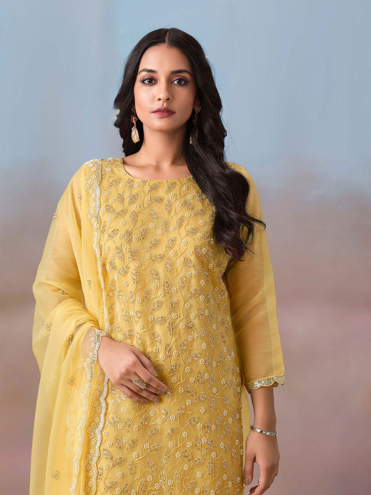 Yellow Embroidery Pant Style Suit