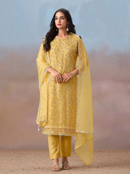 Yellow Embroidery Pant Style Suit